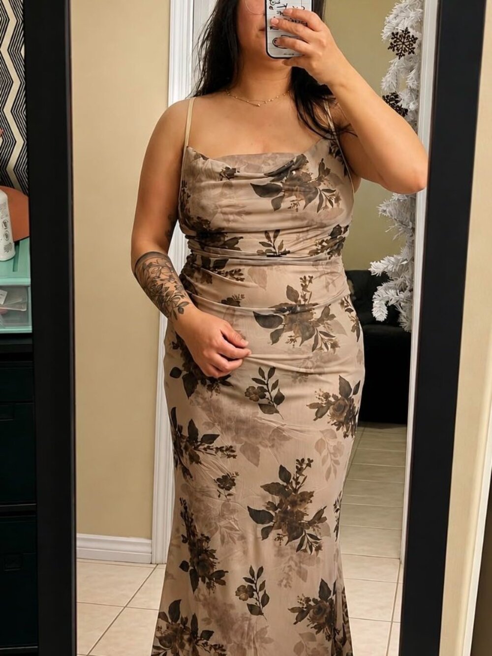 Women's Floral Mesh Cami Dress Cocktail Wedding Guest Long Dresses